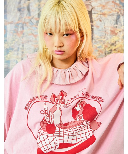 Little sunny bite（リトルサニーバイト）の「【RES】【little sunny bite Disney collection】 lady & tramp long tee（Tシャツ/カットソー・レディース・クリーム/ブラック/ピンク・MEDIUM/SMALL）」の3枚目の写真