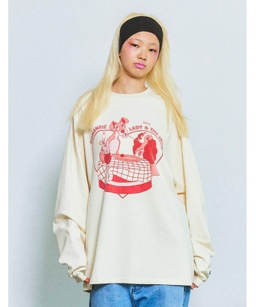 Little sunny bite（リトルサニーバイト）の「【RES】【little sunny bite Disney collection】 lady & tramp long tee（Tシャツ/カットソー・レディース・クリーム/ブラック/ピンク・MEDIUM/SMALL）」の2枚目の写真