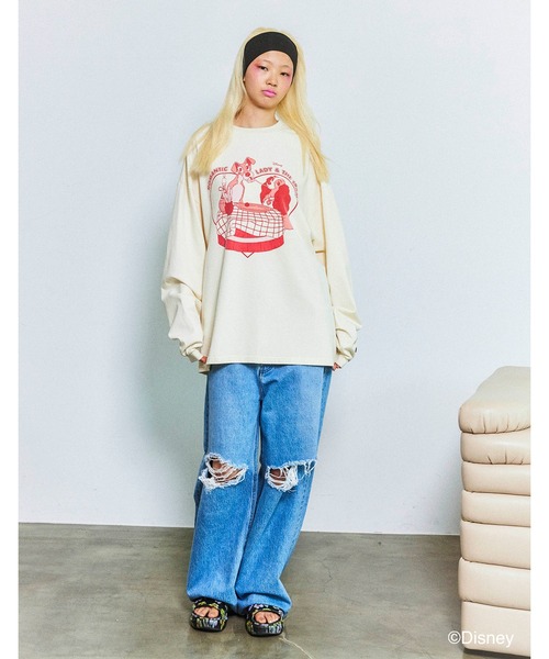 Little sunny bite（リトルサニーバイト）の「【RES】【little sunny bite Disney collection】 lady & tramp long tee（Tシャツ/カットソー・レディース・クリーム/ブラック/ピンク・MEDIUM/SMALL）」の13枚目の写真