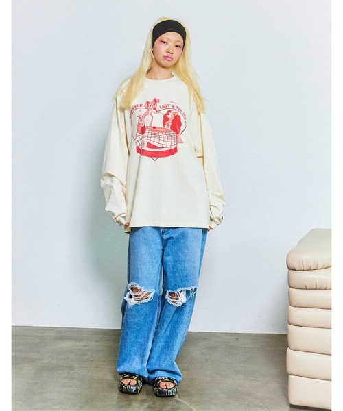 Little sunny bite（リトルサニーバイト）の「【RES】【little sunny bite Disney collection】 lady & tramp long tee（Tシャツ/カットソー・レディース・クリーム/ブラック/ピンク・MEDIUM/SMALL）」の14枚目の写真