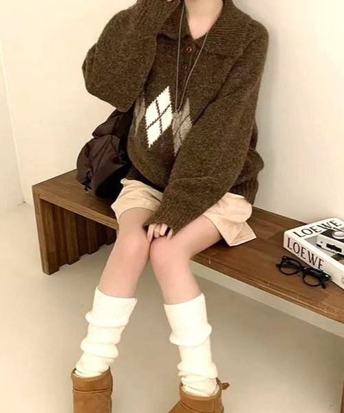 inst.ALL（インストール）の「ポロ襟アーガイルニット（ニット/セーター・レディース・モカ/グレー・M）」の13枚目の写真