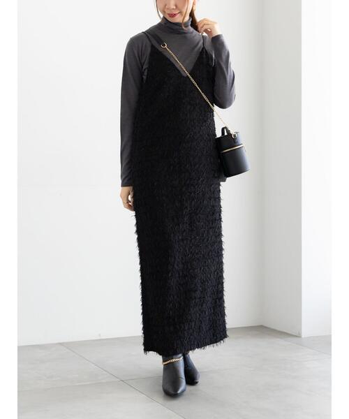 Te chichi(テチチ)の「カットジャガードキャミワンピース(ワンピース・レディース・ブラック/オフホワイト・F)」の1枚目の写真