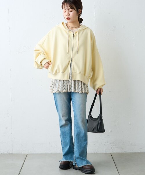 CIAOPANIC TYPY（チャオパニックティピー）の「【ゆるっと抜け感大人フーディー】ピグメントダンボールパーカー（パーカー・レディース・イエロー/ネイビー/ピンク/チャコールグレー/グレー・ONE SIZE）」の15枚目の写真