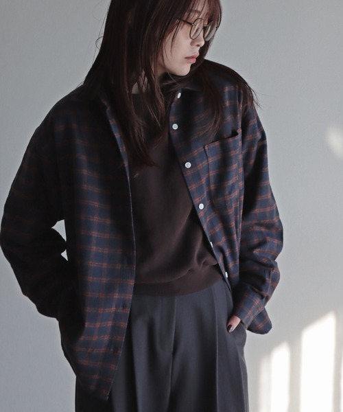 COURO（コウロ）の「ネルチェックシャツ（シャツ/ブラウス・レディース・グレー系/ネイビー系/グレー/ブラック/ネイビー系1/ライトグレー・FREE）」の6枚目の写真