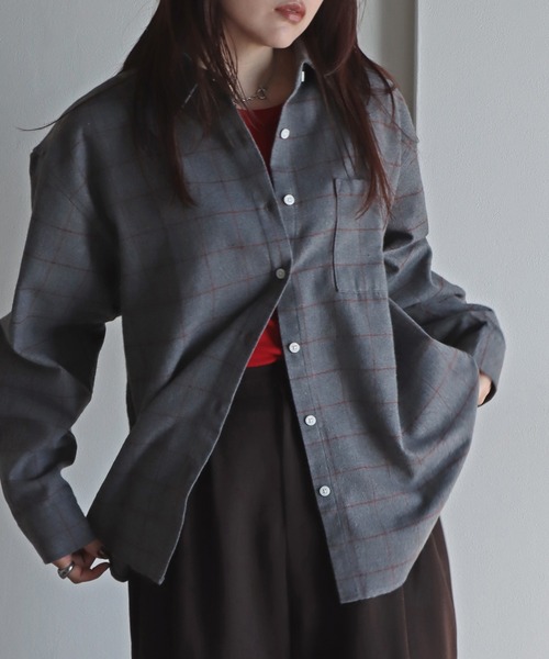 COURO（コウロ）の「ネルチェックシャツ（シャツ/ブラウス・レディース・グレー系/ネイビー系/グレー/ブラック/ネイビー系1/ライトグレー・FREE）」の3枚目の写真