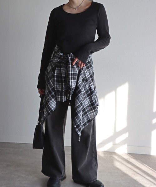 COURO（コウロ）の「ネルチェックシャツ（シャツ/ブラウス・レディース・グレー系/ネイビー系/グレー/ブラック/ネイビー系1/ライトグレー・FREE）」の10枚目の写真