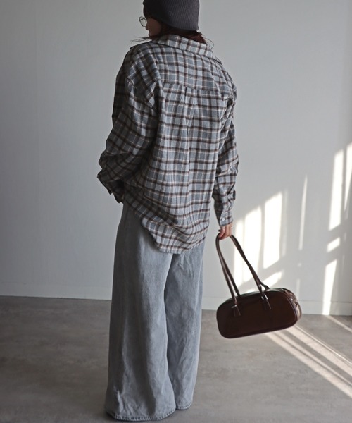 COURO（コウロ）の「ネルチェックシャツ（シャツ/ブラウス・レディース・グレー系/ネイビー系/グレー/ブラック/ネイビー系1/ライトグレー・FREE）」の13枚目の写真