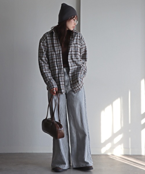 COURO（コウロ）の「ネルチェックシャツ（シャツ/ブラウス・レディース・グレー系/ネイビー系/グレー/ブラック/ネイビー系1/ライトグレー・FREE）」の14枚目の写真