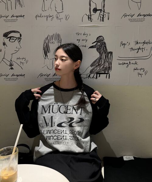 MUCENT(ムセント)の「エッセンシャルロゴナグランロングスリーブ配色ロングスリーブ長袖Tシャツ男女共用(2カラー)(Tシャツ/カットソー・レディース・その他/ブラック・FREE)」の14枚目の写真