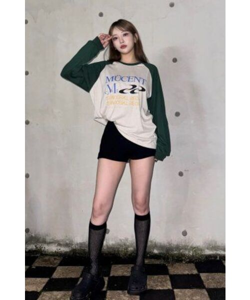 MUCENT(ムセント)の「エッセンシャルロゴナグランロングスリーブ配色ロングスリーブ長袖Tシャツ男女共用(2カラー)(Tシャツ/カットソー・レディース・その他/ブラック・FREE)」の4枚目の写真