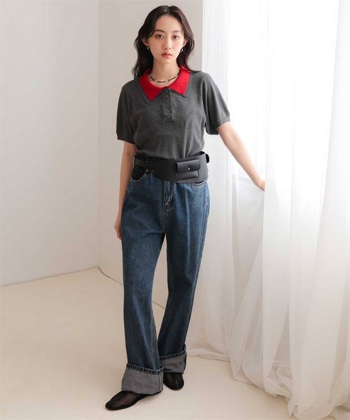 miette(ミエット)の「レイヤード風半袖ポロニット(ニット/セーター・レディース・ライトブルー/ブラック/チャコール/グレー・S/M/L)」の17枚目の写真
