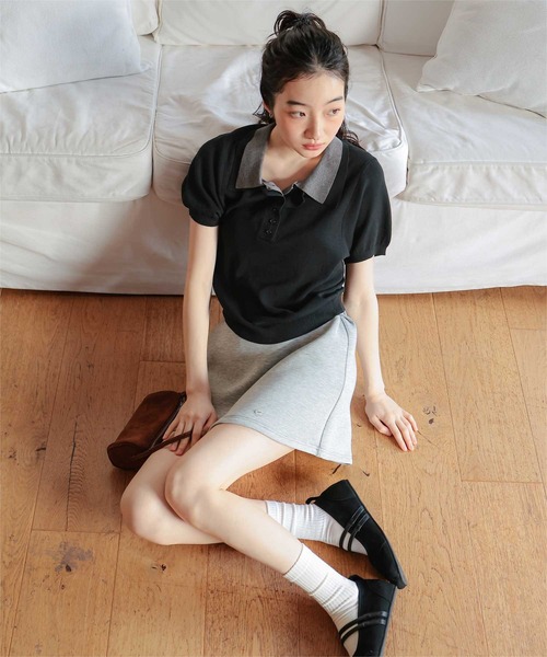 miette(ミエット)の「レイヤード風半袖ポロニット(ニット/セーター・レディース・ライトブルー/ブラック/チャコール/グレー・S/M/L)」の8枚目の写真