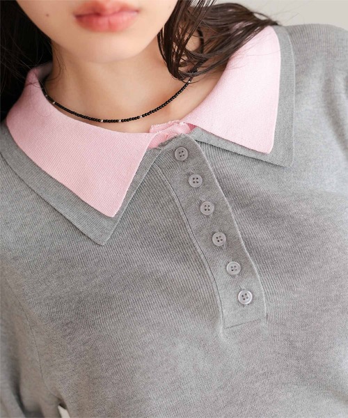 miette(ミエット)の「レイヤード風半袖ポロニット(ニット/セーター・レディース・ライトブルー/ブラック/チャコール/グレー・S/M/L)」の13枚目の写真