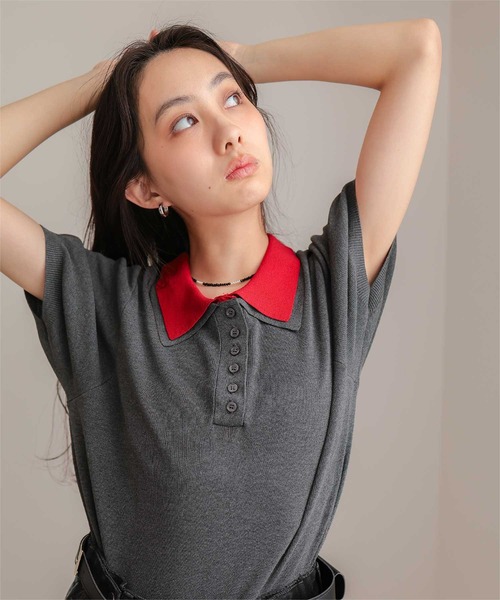miette(ミエット)の「レイヤード風半袖ポロニット(ニット/セーター・レディース・ライトブルー/ブラック/チャコール/グレー・S/M/L)」の20枚目の写真