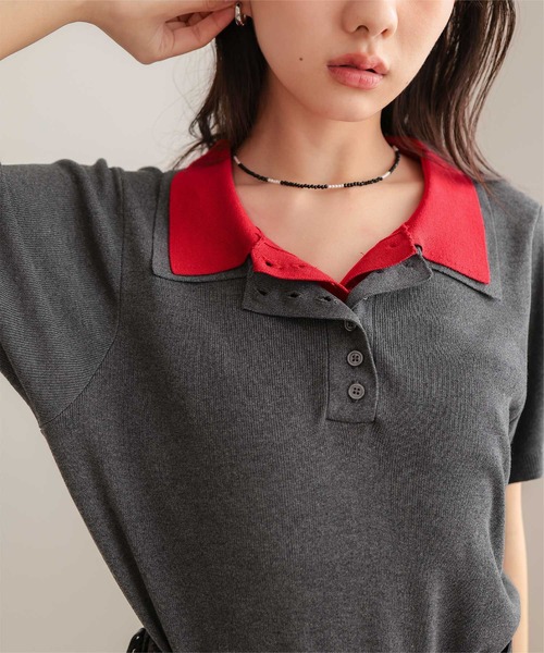 miette(ミエット)の「レイヤード風半袖ポロニット(ニット/セーター・レディース・ライトブルー/ブラック/チャコール/グレー・S/M/L)」の22枚目の写真