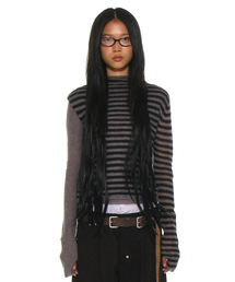 PARTIMENTO WOMEN（パルティメントウィメン）の「ダブルレイヤードモックネックニットトップ_ブラックストライプ（ニット/セーター）」