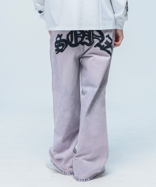 SEQUENZ (シークエンズ) ロゴアップリケ デニムパンツ ウォッシュ加工