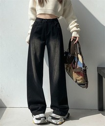 切替パターンワイドストレートデニム
