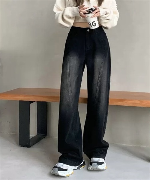 Dream garden（ドリームガーデン）の「切替パターンワイドストレートデニム（デニムパンツ・レディース・ブラック・XS/4XL/L/3XL/S/M/2XL）」の4枚目の写真
