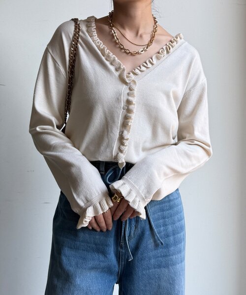 DouDou（ドゥドゥ）の「【WEB限定】ニットフリルカーディガン（カーディガン/ボレロ・レディース・グレー/ブラック/アイボリー・FREE）」の8枚目の写真