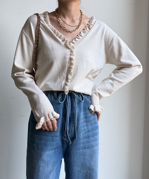 DouDou（ドゥドゥ）の「【WEB限定】ニットフリルカーディガン（カーディガン/ボレロ・レディース・グレー/ブラック/アイボリー・FREE）」の9枚目の写真