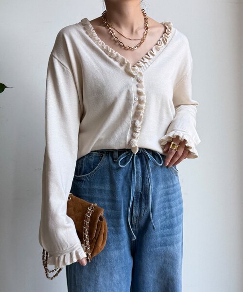 DouDou（ドゥドゥ）の「【WEB限定】ニットフリルカーディガン（カーディガン/ボレロ・レディース・グレー/ブラック/アイボリー・FREE）」の10枚目の写真