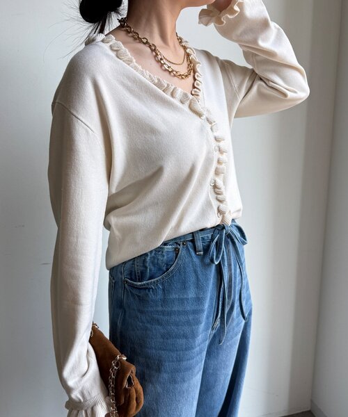 DouDou（ドゥドゥ）の「【WEB限定】ニットフリルカーディガン（カーディガン/ボレロ・レディース・グレー/ブラック/アイボリー・FREE）」の11枚目の写真