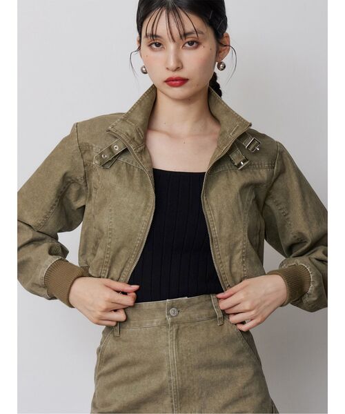 MURUA（ムルーア）の「【セットアップ対応】ウォッシュスタンドネックショートブルゾン（ブルゾン・レディース・グレー/カーキ・FREE）」の2枚目の写真