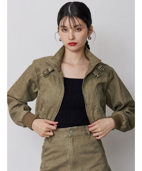 MURUA(ムルーア)の「【セットアップ対応】ウォッシュスタンドネックショートブルゾン(ブルゾン・レディース・グレー/カーキ・FREE)」の3枚目の写真