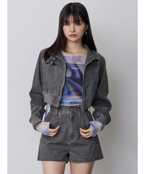 新品未使用　MURUA ウォッシュスタンドネックショートブルゾン セール】【セットアップ対応】ウォッシュスタンドネックショート