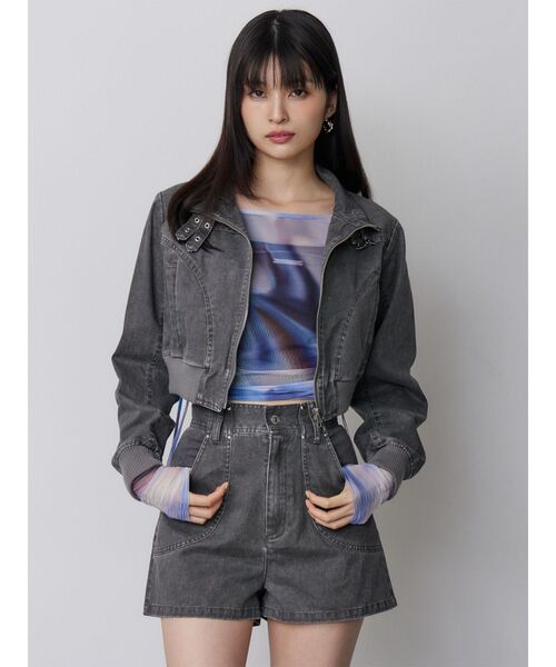 MURUA(ムルーア)の「【セットアップ対応】ウォッシュスタンドネックショートブルゾン(ブルゾン・レディース・グレー/カーキ・FREE)」の5枚目の写真