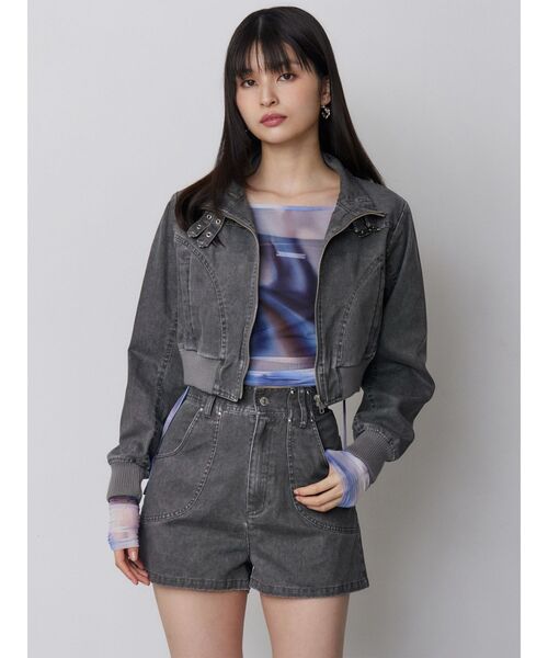 MURUA(ムルーア)の「【セットアップ対応】ウォッシュスタンドネックショートブルゾン(ブルゾン・レディース・グレー/カーキ・FREE)」の6枚目の写真