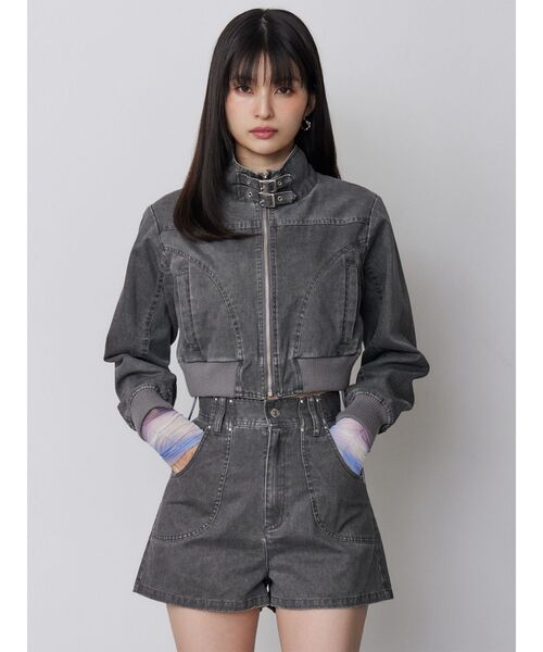 新品タグ付 MURUA ウォッシュスタンドネックショートブルゾンショートパンツ セール】【セットアップ対応】ウォッシュスタンドネックショート