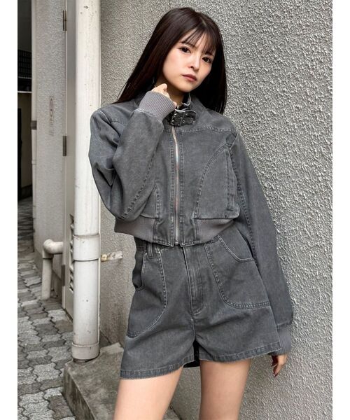 MURUA（ムルーア）の「【セットアップ対応】ウォッシュスタンドネックショートブルゾン（ブルゾン・レディース・グレー/カーキ・FREE）」の3枚目の写真