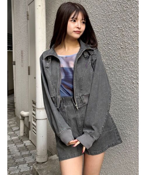 MURUA（ムルーア）の「【セットアップ対応】ウォッシュスタンドネックショートブルゾン（ブルゾン・レディース・グレー/カーキ・FREE）」の4枚目の写真