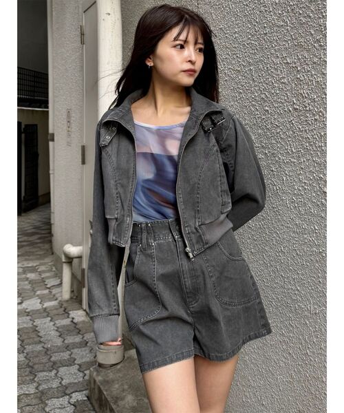 MURUA（ムルーア）の「【セットアップ対応】ウォッシュスタンドネックショートブルゾン（ブルゾン・レディース・グレー/カーキ・FREE）」の5枚目の写真