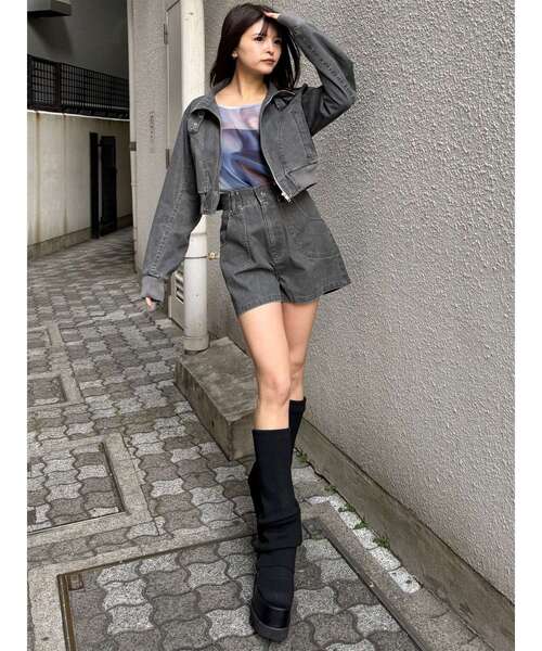 MURUA（ムルーア）の「【セットアップ対応】ウォッシュスタンドネックショートブルゾン（ブルゾン・レディース・グレー/カーキ・FREE）」の7枚目の写真