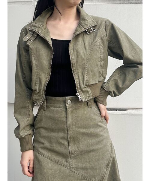 MURUA（ムルーア）の「【セットアップ対応】ウォッシュスタンドネックショートブルゾン（ブルゾン・レディース・グレー/カーキ・FREE）」の9枚目の写真