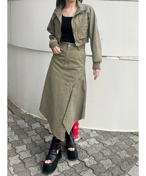 MURUA（ムルーア）の「【セットアップ対応】ウォッシュスタンドネックショートブルゾン（ブルゾン・レディース・グレー/カーキ・FREE）」の12枚目の写真