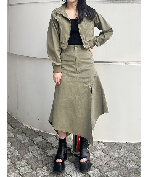 MURUA（ムルーア）の「【セットアップ対応】ウォッシュスタンドネックショートブルゾン（ブルゾン・レディース・グレー/カーキ・FREE）」の13枚目の写真