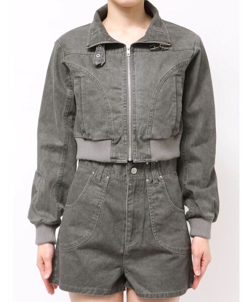 MURUA（ムルーア）の「【セットアップ対応】ウォッシュスタンドネックショートブルゾン（ブルゾン・レディース・グレー/カーキ・FREE）」の16枚目の写真