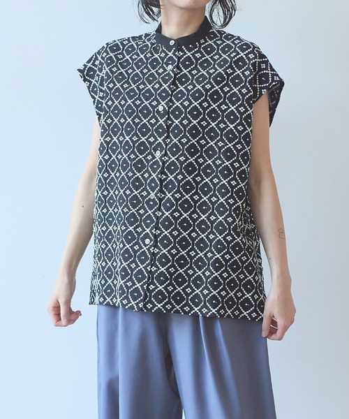 yuni（ユニ　）の「単色刺繍 french sleevesブラウス（シャツ/ブラウス・レディース・ブラック/ベージュ/グリーン・FREE）」の7枚目の写真