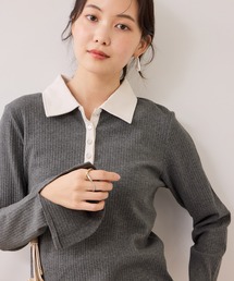 VIS | バイカラーポロ襟カットソー/イージーケア(Tシャツ/カットソー)