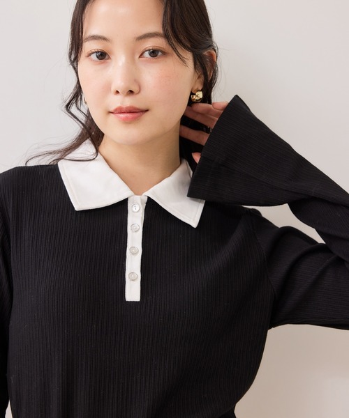 VIS（ビス）の「バイカラーポロ襟カットソー/イージーケア（Tシャツ/カットソー・レディース・グレー/ブラック/ホワイト系その他5・FREE）」の3枚目の写真