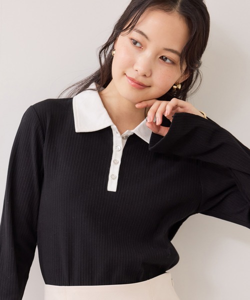 VIS（ビス）の「バイカラーポロ襟カットソー/イージーケア（Tシャツ/カットソー・レディース・グレー/ブラック/ホワイト系その他5・FREE）」の19枚目の写真