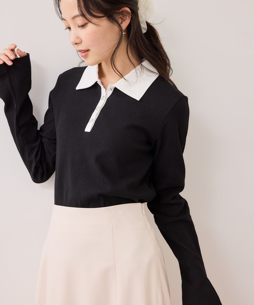 VIS（ビス）の「バイカラーポロ襟カットソー/イージーケア（Tシャツ/カットソー・レディース・グレー/ブラック/ホワイト系その他5・FREE）」の21枚目の写真