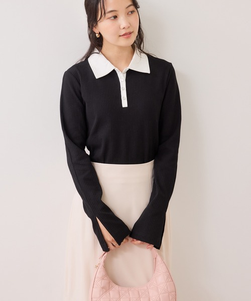 VIS（ビス）の「バイカラーポロ襟カットソー/イージーケア（Tシャツ/カットソー・レディース・グレー/ブラック/ホワイト系その他5・FREE）」の22枚目の写真