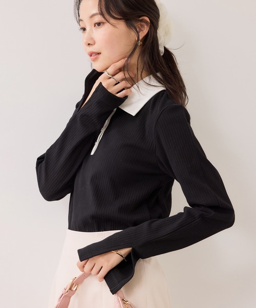 VIS（ビス）の「バイカラーポロ襟カットソー/イージーケア（Tシャツ/カットソー・レディース・グレー/ブラック/ホワイト系その他5・FREE）」の20枚目の写真