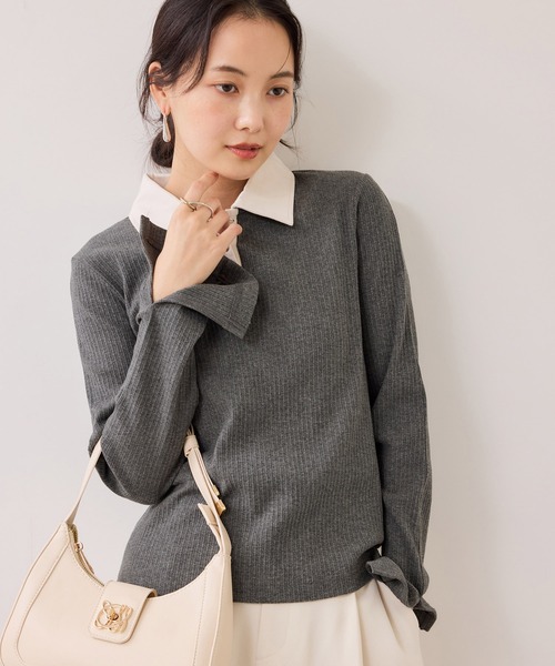 VIS（ビス）の「バイカラーポロ襟カットソー/イージーケア（Tシャツ/カットソー・レディース・グレー/ブラック/ホワイト系その他5・FREE）」の13枚目の写真