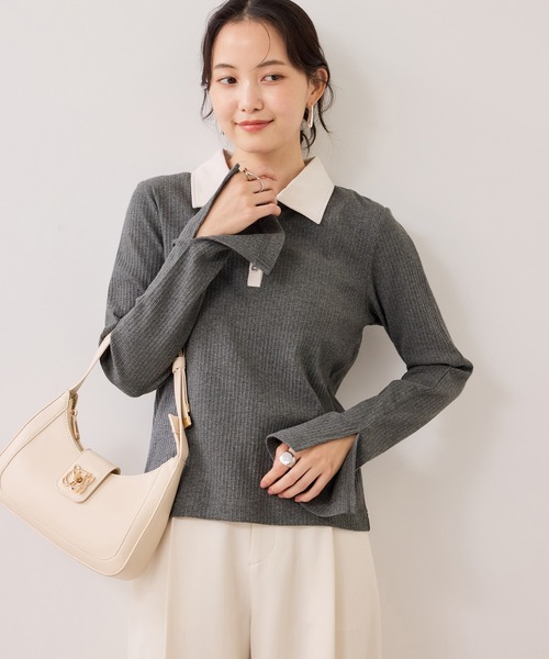 VIS（ビス）の「バイカラーポロ襟カットソー/イージーケア（Tシャツ/カットソー・レディース・グレー/ブラック/ホワイト系その他5・FREE）」の14枚目の写真